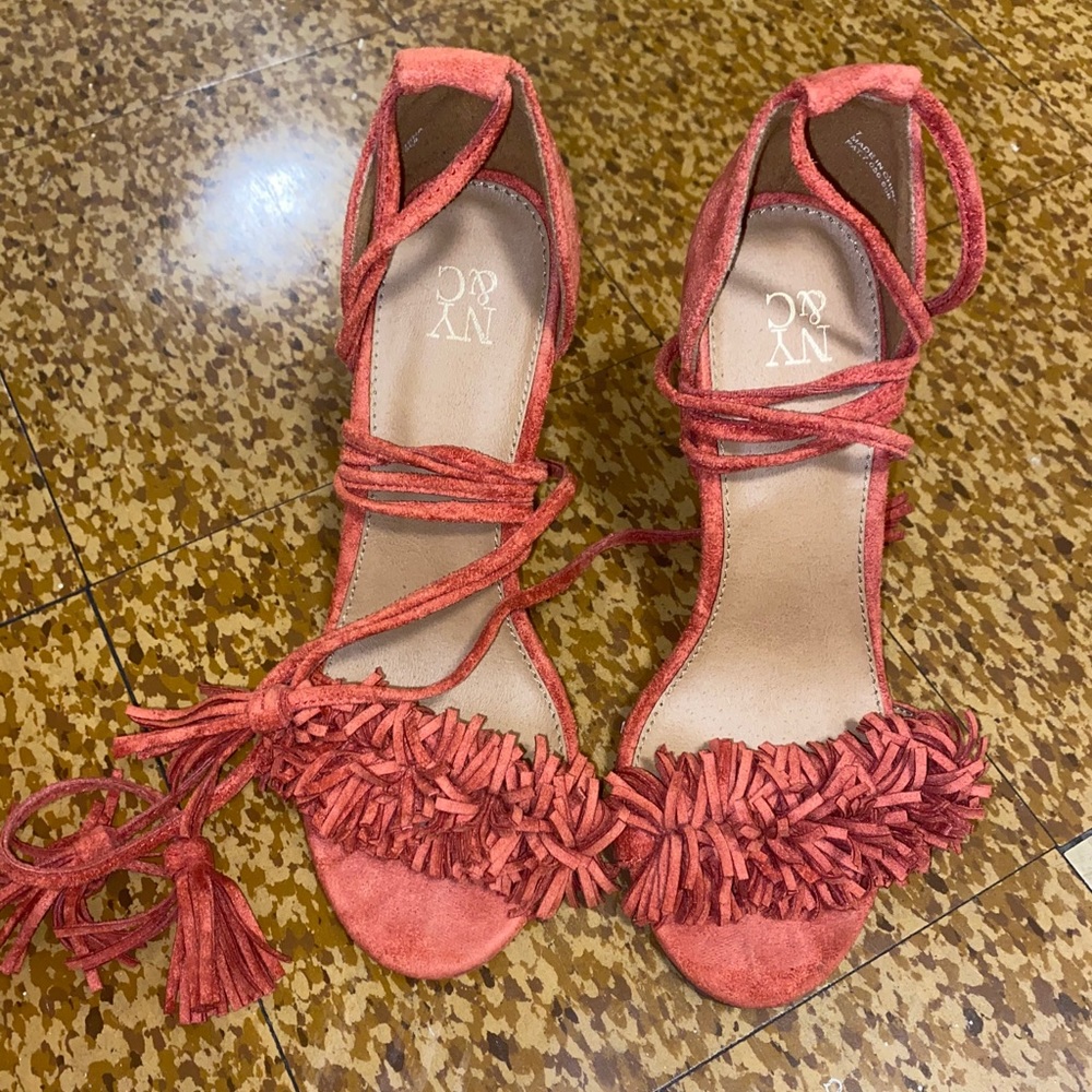 NY&Co Fringe Heel Wrap Sandal